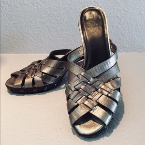 Stuart Weitzman Metallic Leather Strappy Heel